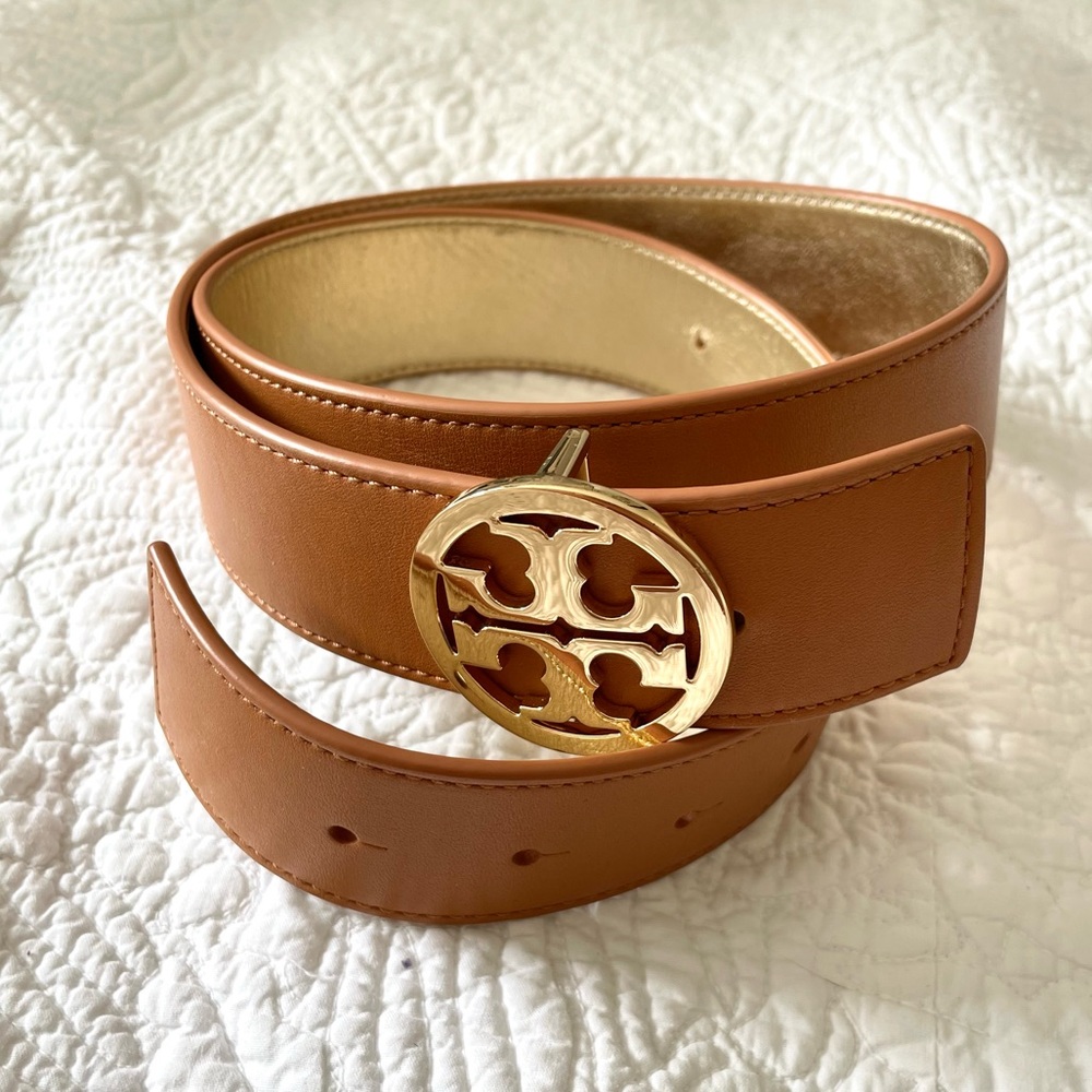 tory burch gold and brown reversible 1 1/2” belt